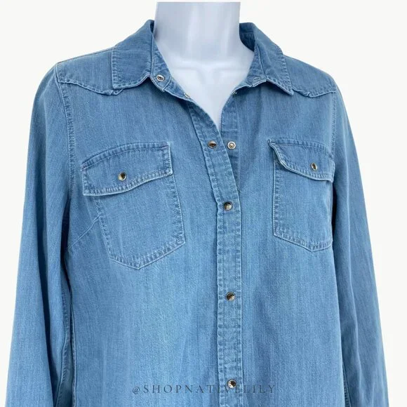 Sézane Women's Servanne Button Down Long Sleeve Shirt | 36 (4) | Chambray Denim - Picture 8 of 16